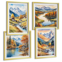 BILDER SET 4er Set - 50x50 cm & 40x60 cm Goldrahmen - Herbstliche Naturlandschaften - Goldfarben, Kunststoff (50/50cm) - TULUP