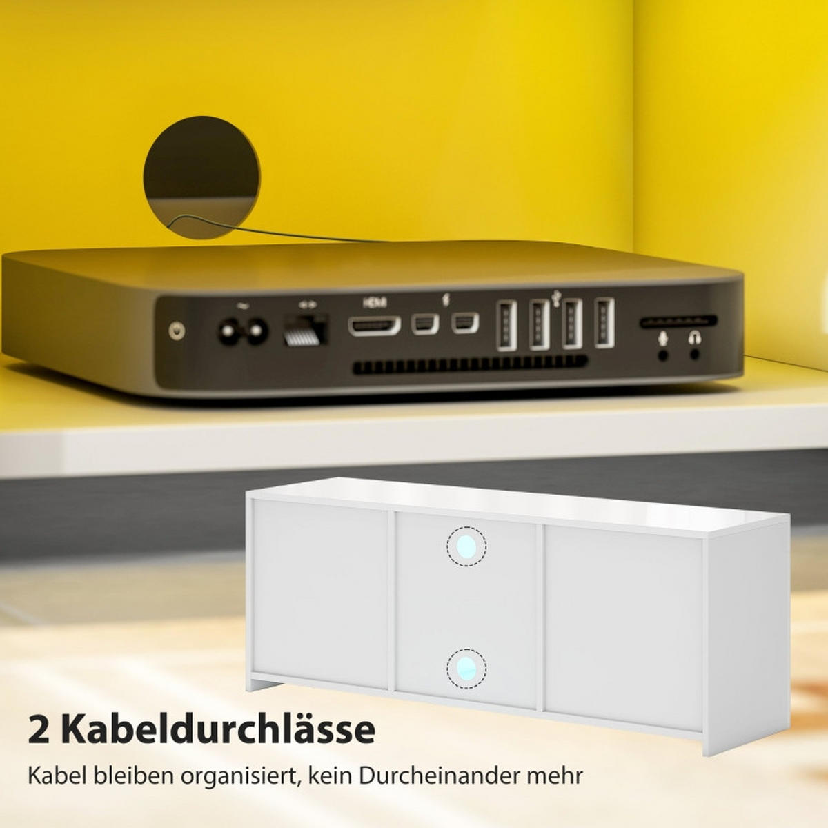 TV-LOWBOARD 120/34/45 cm mit LED-Beleuchtung & Kabeldurchlass - Weiß, Glas (120/45/34cm) - BEAOK