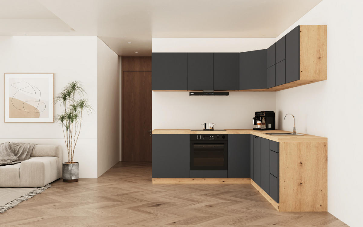 WINKELKÜCHE 240 cm x 200 cm- Langen KL25-M240 - in Grau/Matt - Grau, Holz (440/212/52cm)