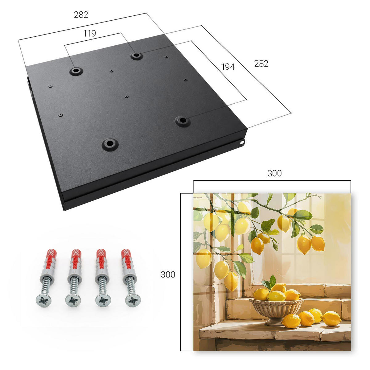 SCHLÜSSELBOX Schwarz 30x30 cm- Türöffnung nach rechts - Zitronenfrische - Gelb, Metall (30/30/5cm) - TULUP
