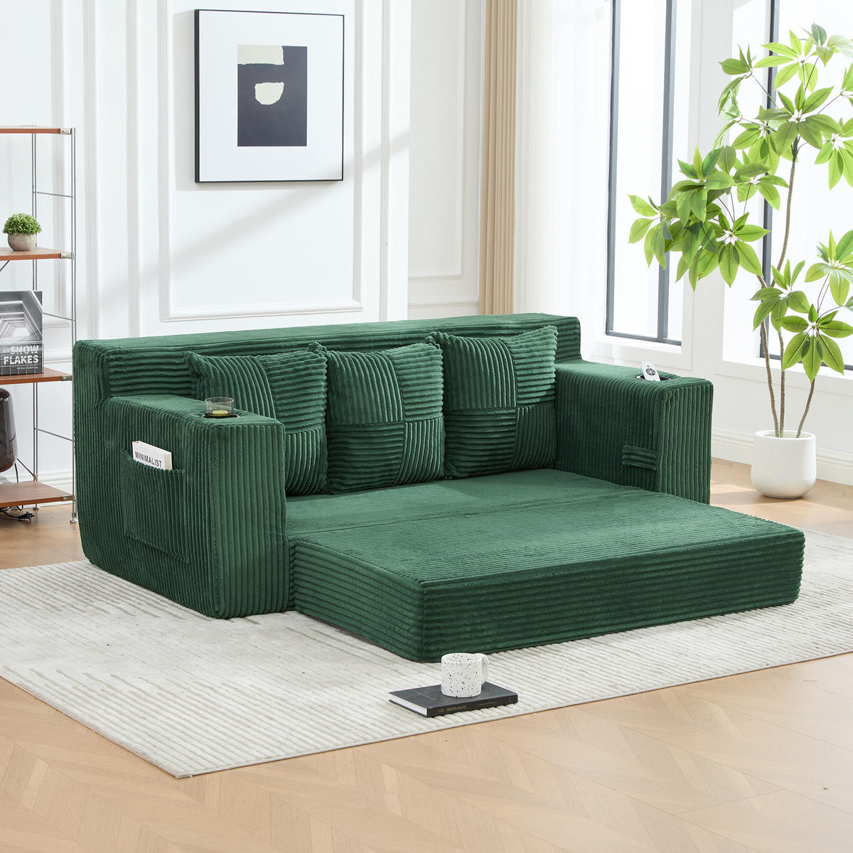 SCHLAFSOFA Modular mit Getränkehaltern und Seitentaschen, DE-42913, Smaragdgrün - Grün, Textil (172/64/87cm) - ComfortXL