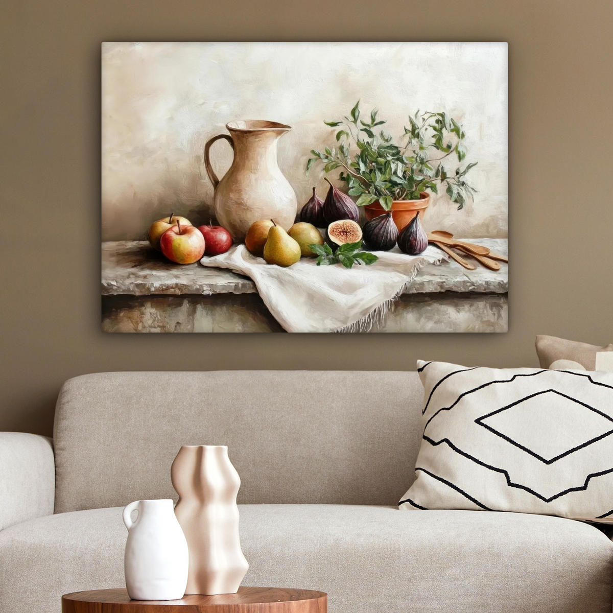 LEINWANDBILD Obst - Kräuter - Ländlich Wandbilder 80x60 cm - Naturfarben, Textil (80/60cm) - MuchoWow