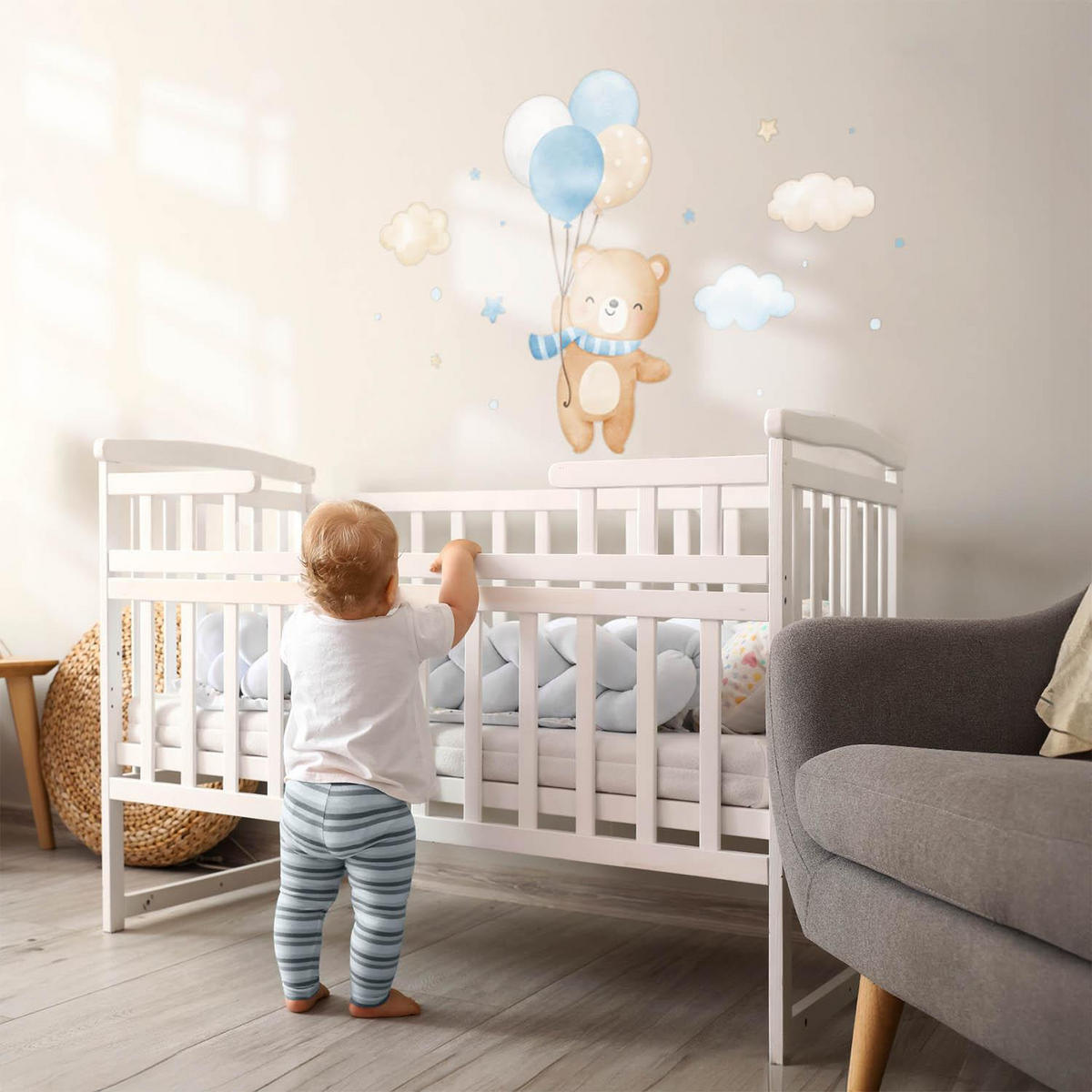 WANDAUFKLEBER 130x186cm - Niedlicher Teddybär mit Luftballons - Multicolor, Kunststoff (130/186/0.1cm) - Wallfluent