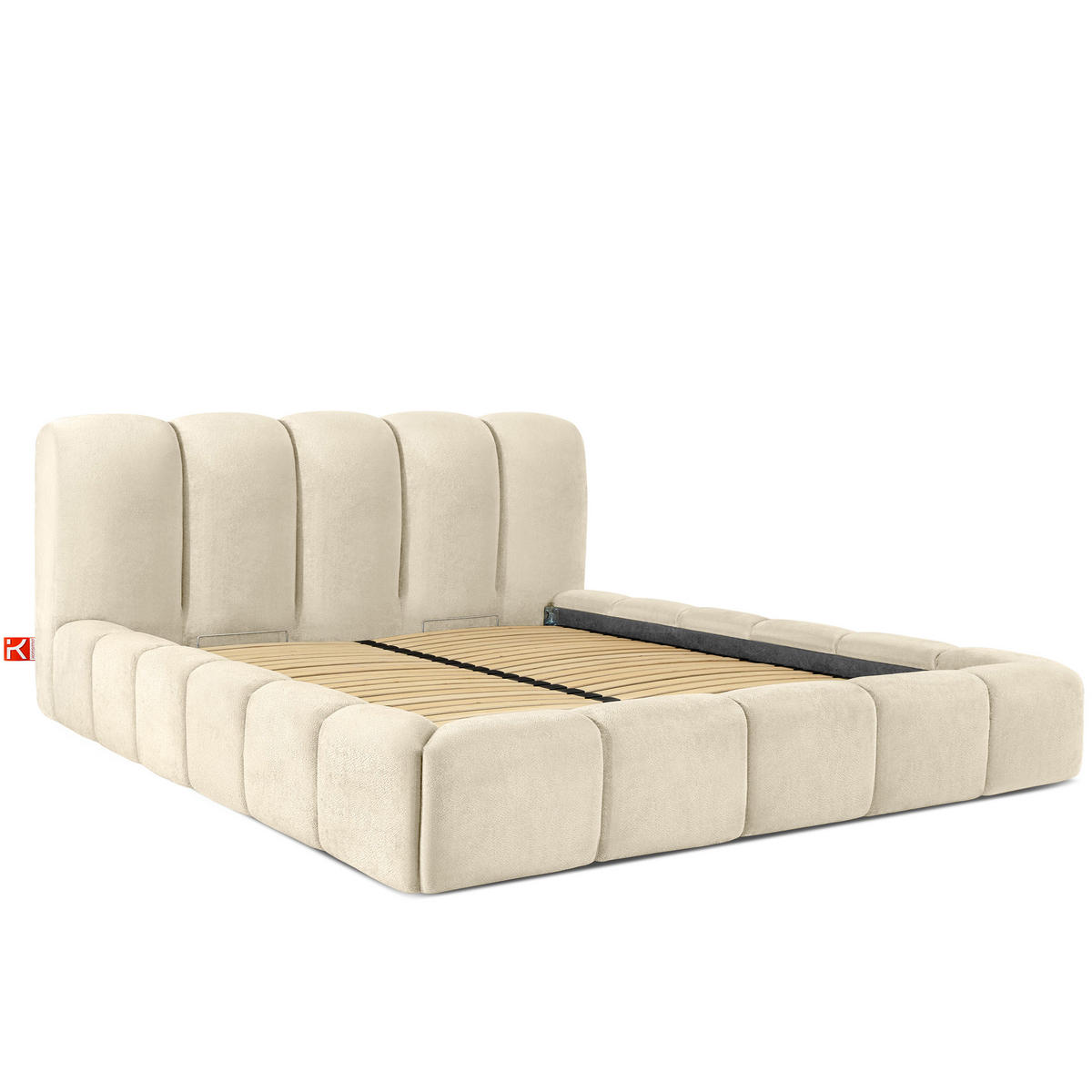 POLSTERBETT MERIDE Chenille, Ecru - Schwarz/Weiß, Holz/Textil (200/200cm) - KONSIMO®