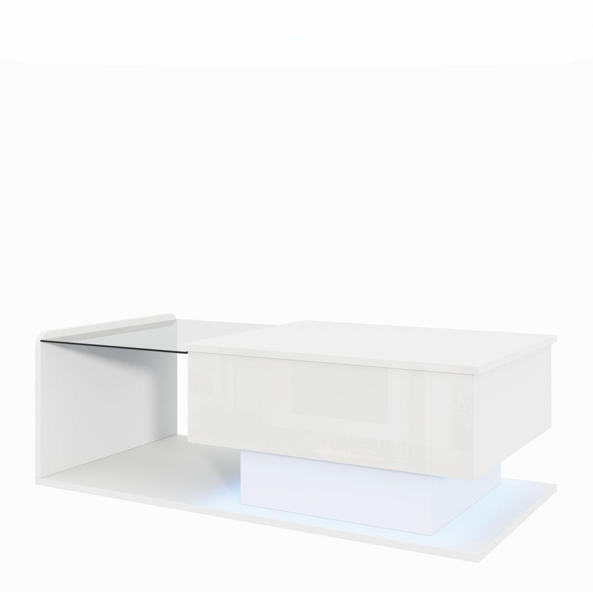 COUCHTISCH aus Spanplatte 100x50x33/47,5 cm in Weiß mit LED-Beleuchtung - Weiß, Holzwerkstoff (100/50/47.5cm) - Modfu