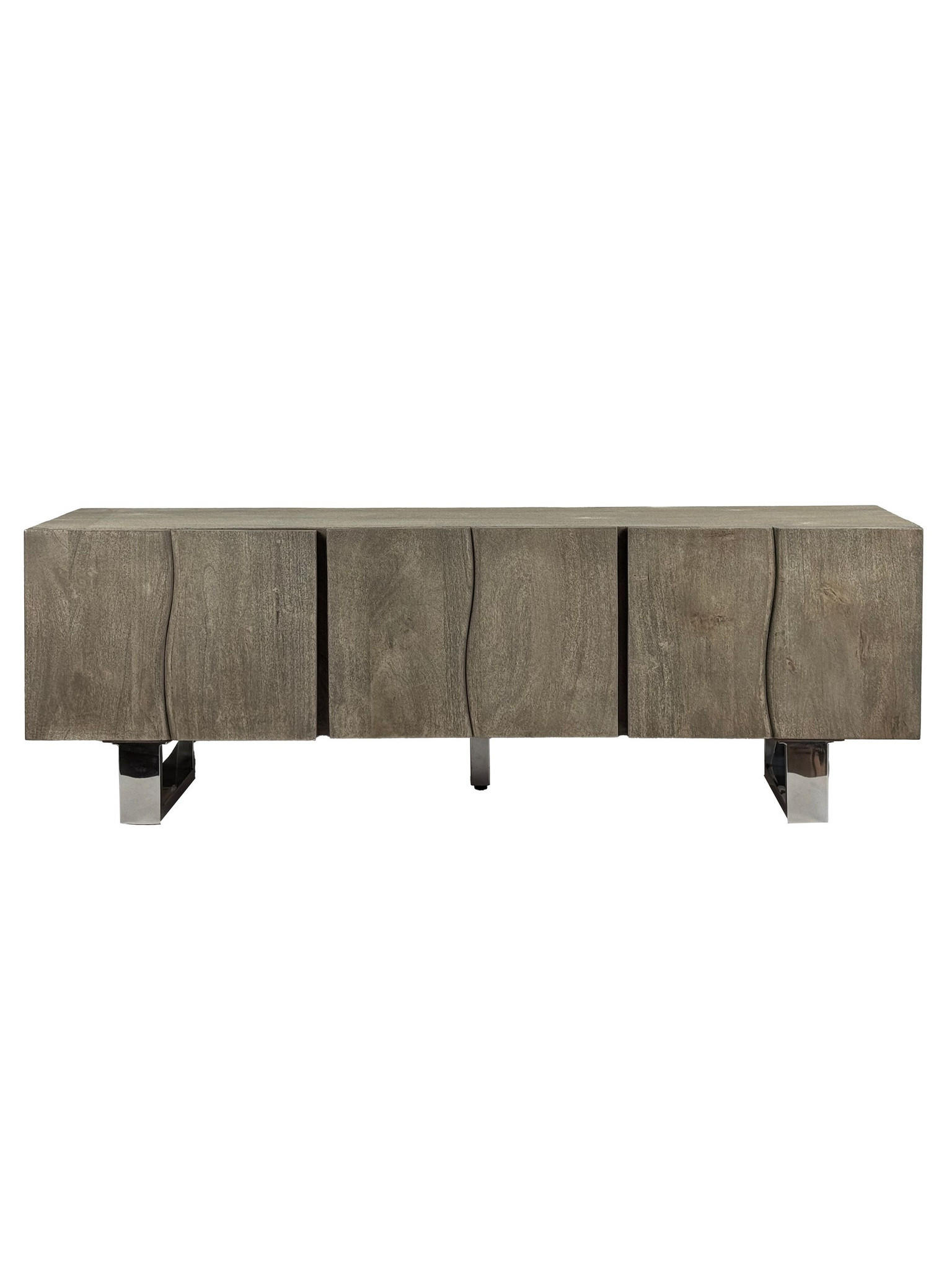LOWBOARD GRIPSHOLM, Akazie Massivholz, handgefertigt, Akazie-Grau, 160 x 46 x 56 cm - Chromfarben/Grau, Holz/Metall (160/56/46cm) - KADIMA DESIGN