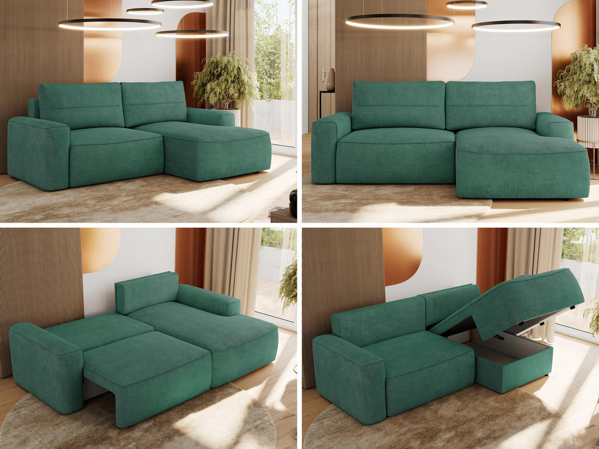 ECKSOFA BELLUNO L Grün Strukture - Rechts - Schwarz/Grün, Textil (233/144cm) - MKS