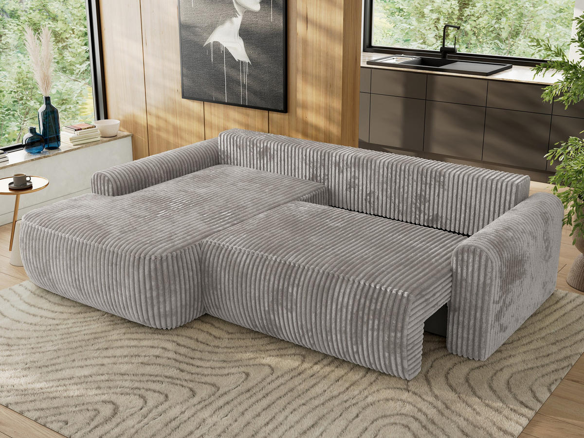 ECKSCHLAFSOFA CUBO L Grau Cord - links - Schwarz/Grau, Kunststoff/Textil (273/187cm) - MKS