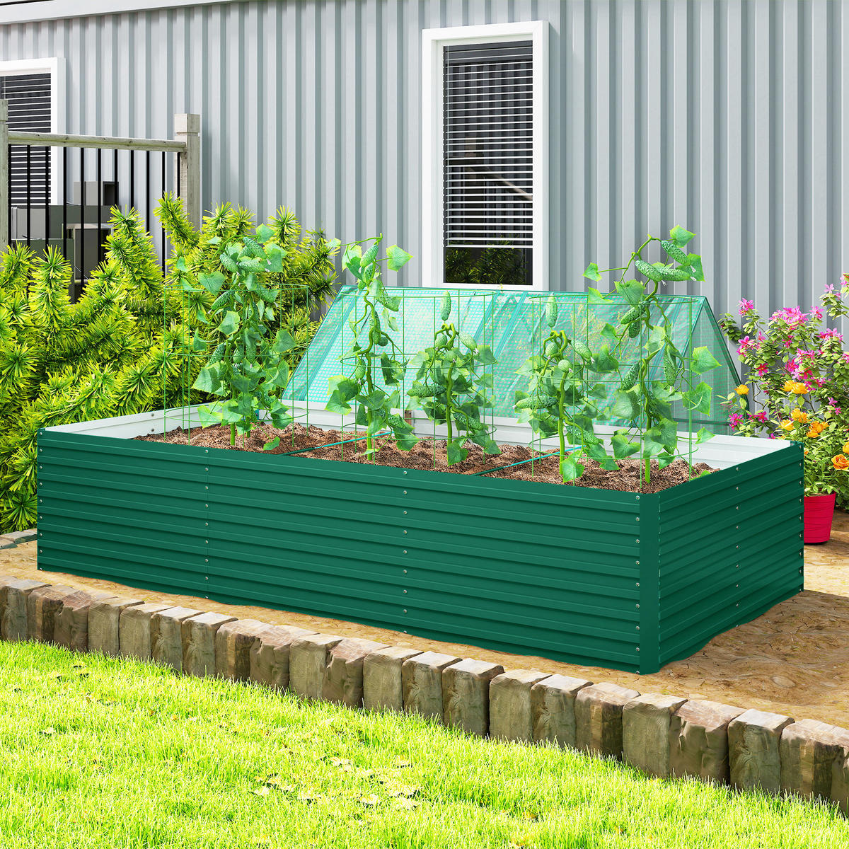 HOCHBEET DE-12220 e/tra tief 240/120/60 cm mit offenem Boden Grün - Grün, Metall (240/60/120cm) - ComfortXL