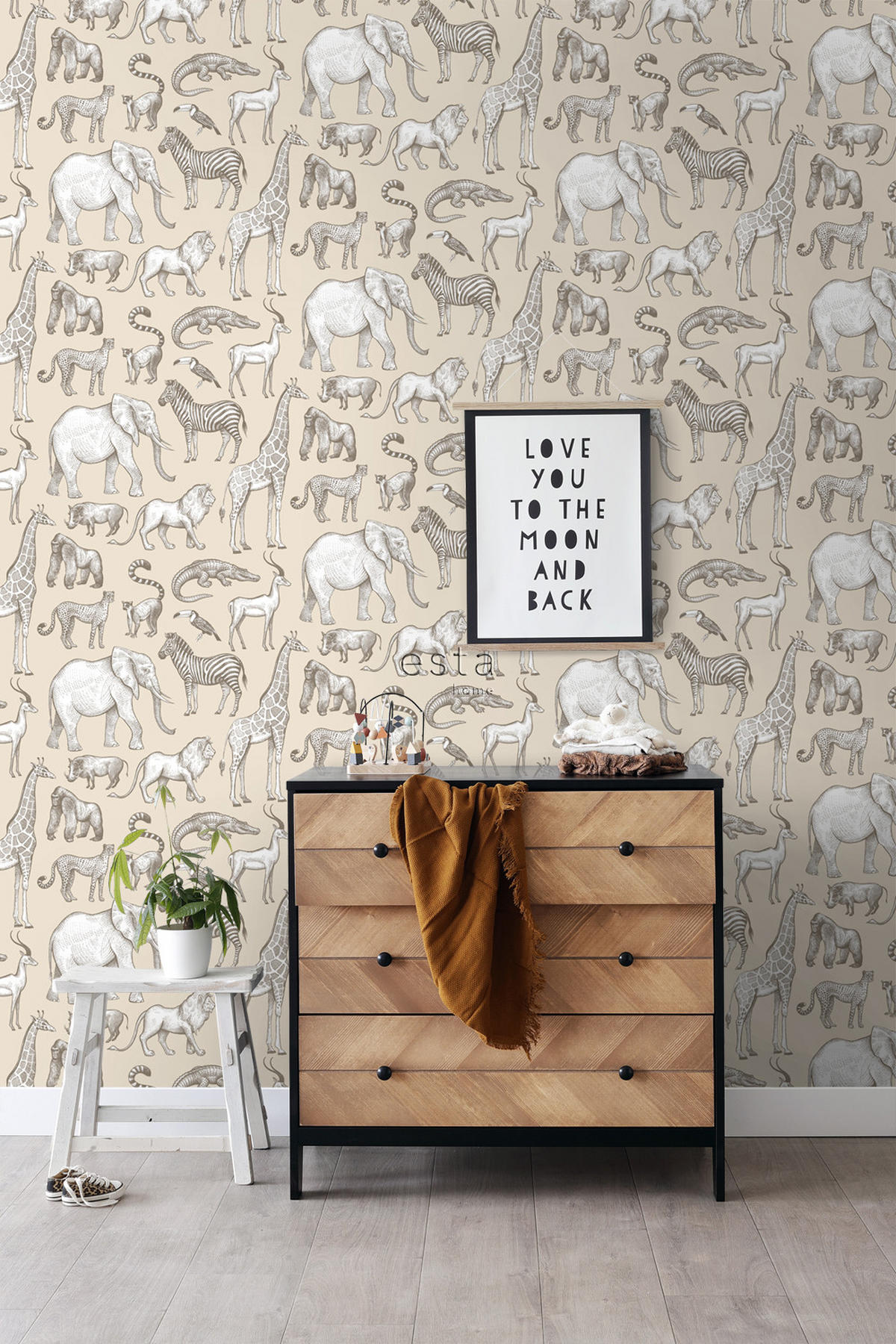 TAPETE Dschungeltiere 53 cm x 10.05 m - Beige, Papier (53/0.1cm) - ESTAhome