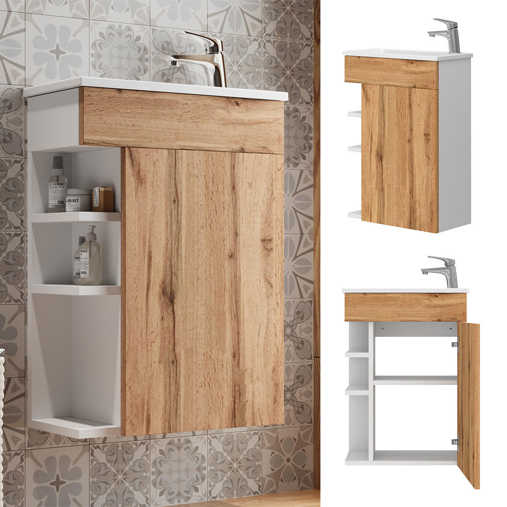 BADMÖBEL-SET Amadeo Goldkraft Eiche 2 Teile, mit Waschbecken - Honigeiche, Holzwerkstoff (50/70/25cm) - Vicco