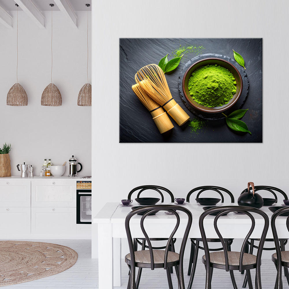 LEINWANDBILD Matcha-Tee 120x80cm - Grün, Textil (120/80cm) - Feeby
