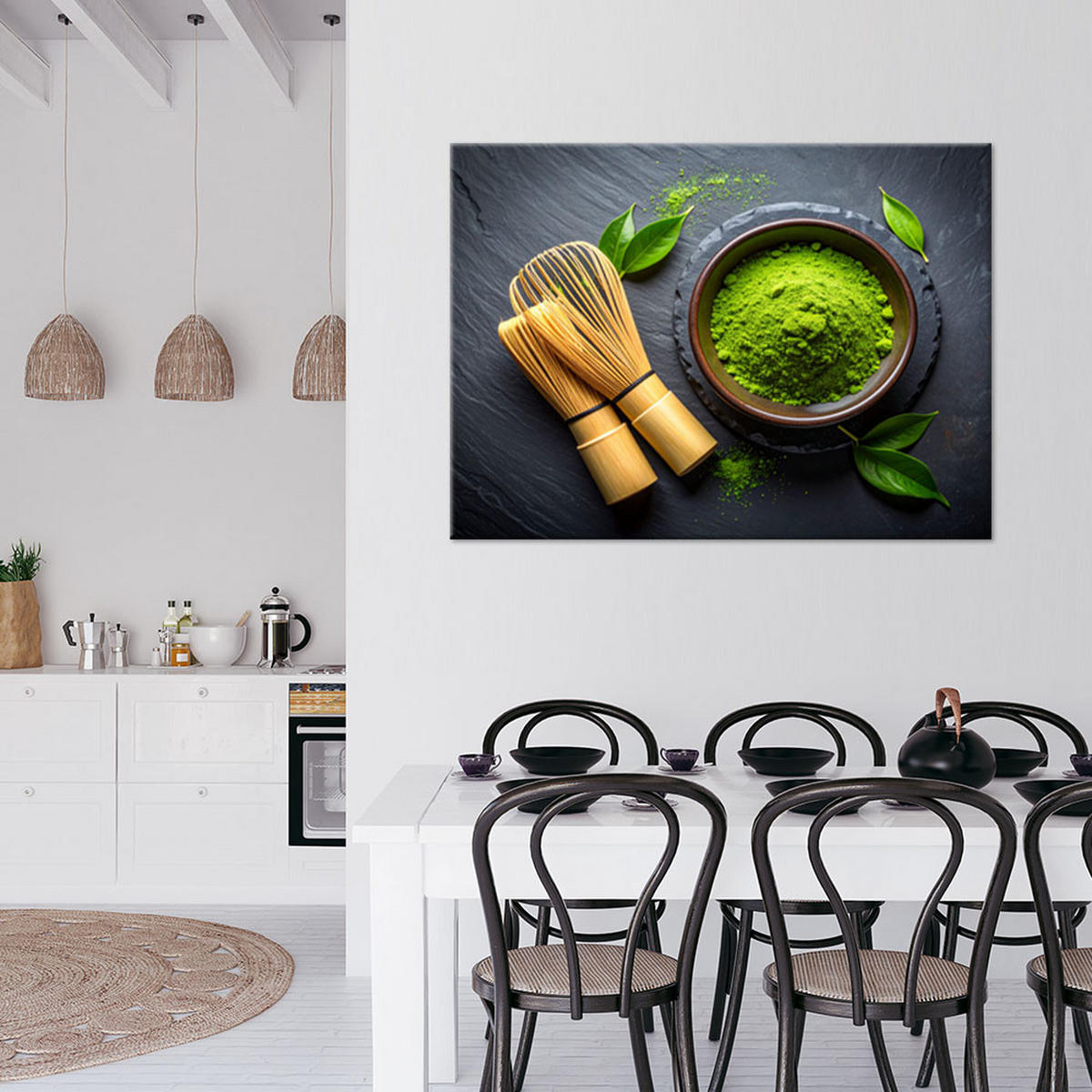 LEINWANDBILD Matcha-Tee 120x80cm - Grün, Textil (120/80cm) - Feeby