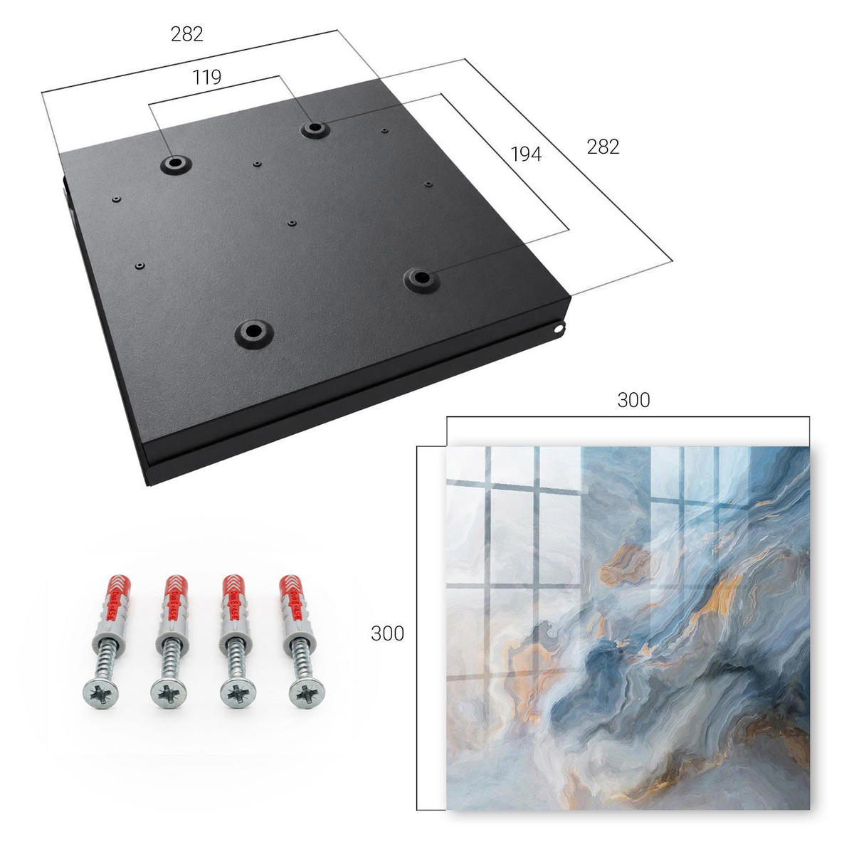 SCHLÜSSELBOX Schwarz 30x30 cm- Türöffnung nach rechts - Verträumte Abstraktion - Grau, Metall (30/30/5cm) - TULUP