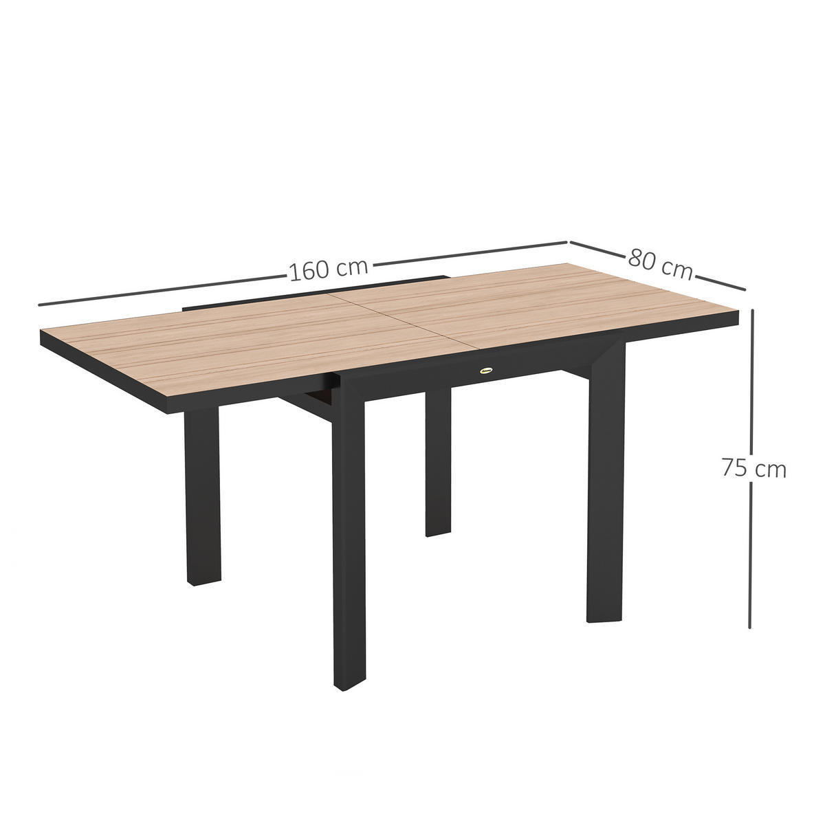 GARTENTISCH Ausziehbarer, 80/160x80 cm - Naturfarben, Metall (160/80/75cm) - Outsunny