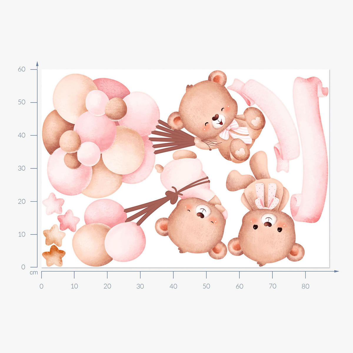 WANDAUFKLEBER 60x87cm - Teddybären und Luftballons - Multicolor, Kunststoff (60/87/0.1cm) - Wallfluent
