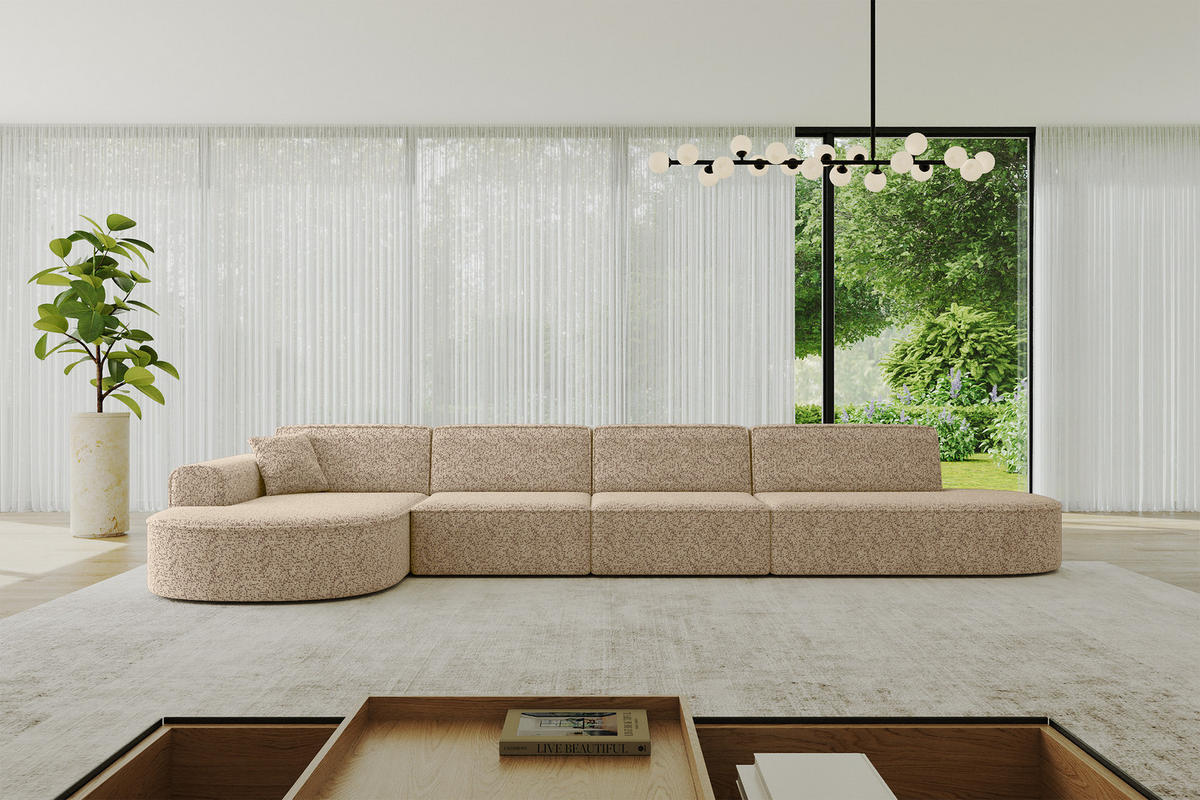 ECKSOFA Ottomane Links MARI-L3 - 413x171x79 cm Braun Tissu - Schwarz/Braun, Holzwerkstoff/Kunststoff (413/171cm) - ALTDECOR