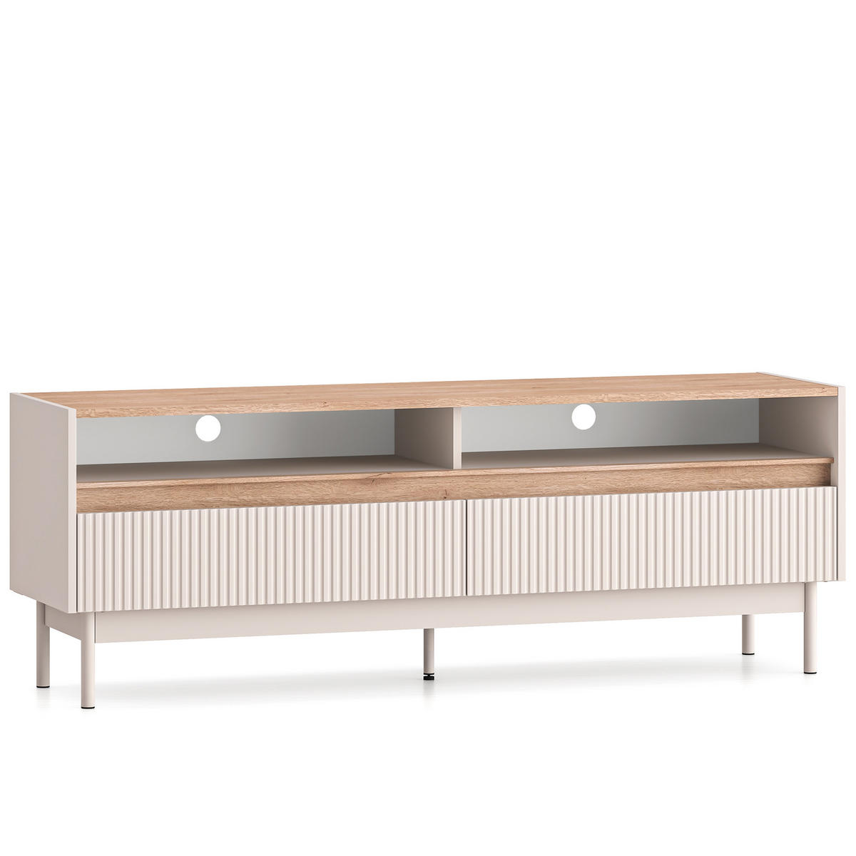 TV-LOWBOARD NALIA, Creme/Eiche - Eichefarben/Creme, Holzwerkstoff/Metall (154/55/40cm) - KONSIMO®