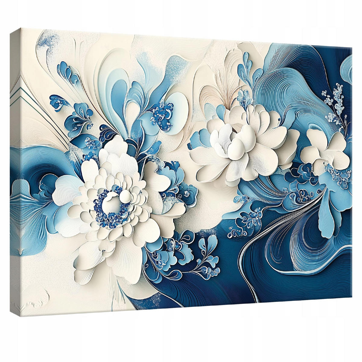 LEINWANDBILD Blumen Blau Abstrakt Modern Wohnzimmer 120x80 - Multicolor, Holzwerkstoff (120/80cm) - Wallarena