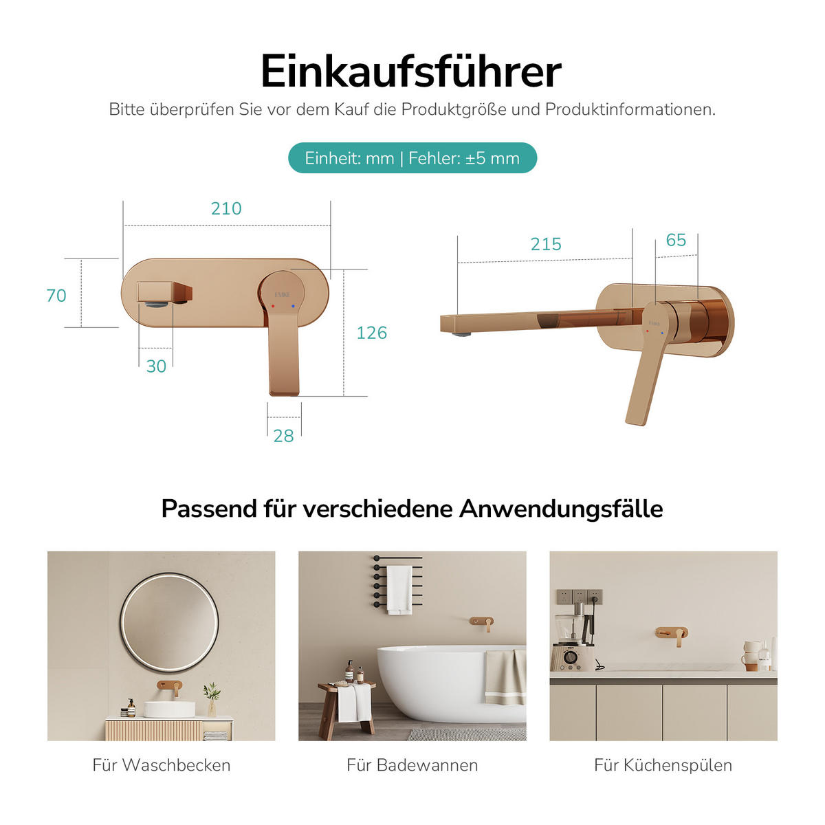 WASCHTISCHARMATUR mit Luftsprudler Messing Rosengold - Roségold, Metall (21/7/28.8cm) - EMKE