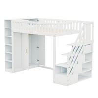 HOCHBETT 90/200 cm DE-01656, in Weiß, mit Kleiderschrank, Regalen und Stauraumleiter - Weiß, Holz (90/200cm) - ComfortXL