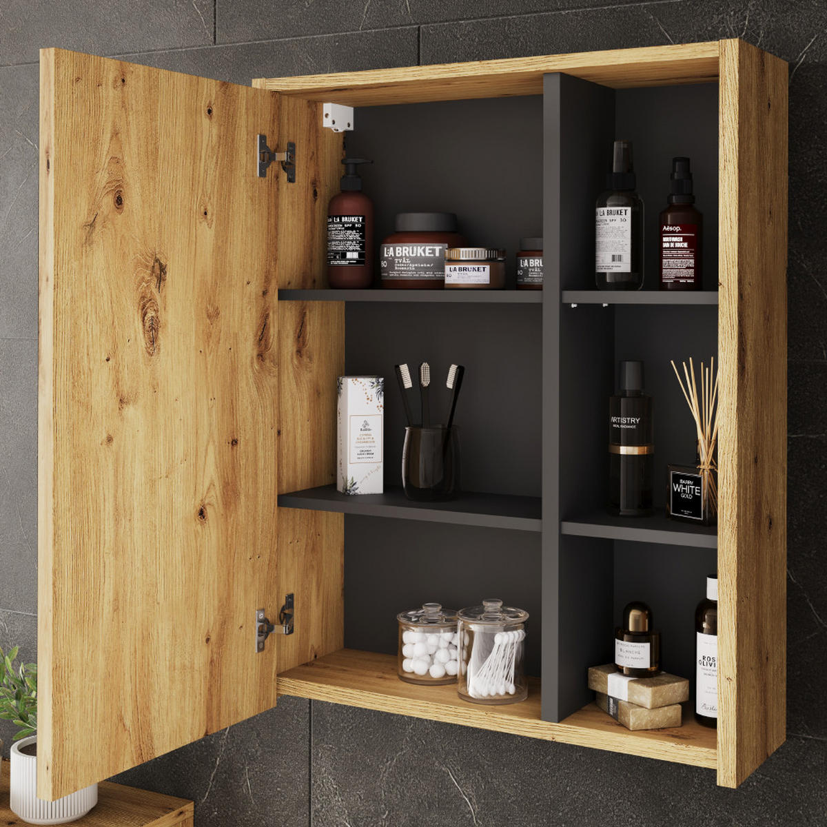 SESTAVA KOUPELNOVÉHO NÁBYTKU Viola Artisan/šedá - šedá/světle šedá, kompozitní dřevo (60/60/45.5cm) - Vicco