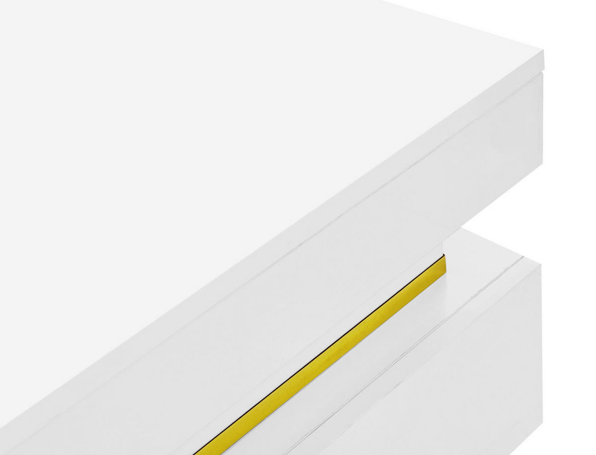 COUCHTISCH 70/35,5 cm Hochglanz mit goldenen Akzenten und 2 Schubladen - Weiß, Holzwerkstoff (70/70/35.5cm) - OKWISH