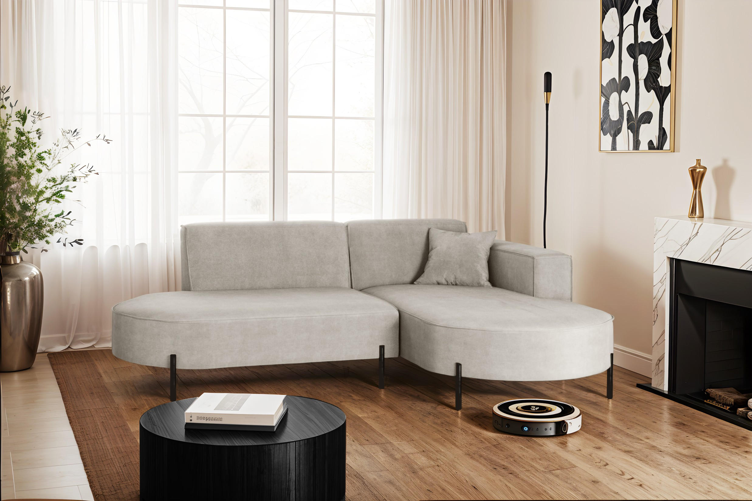 ECKSOFA L-Form Designer Modena Rein Stoff Noel Hellgrau Rechts - Hellgrau, Holz/Textil (236/165cm) - Kaiser Möbel