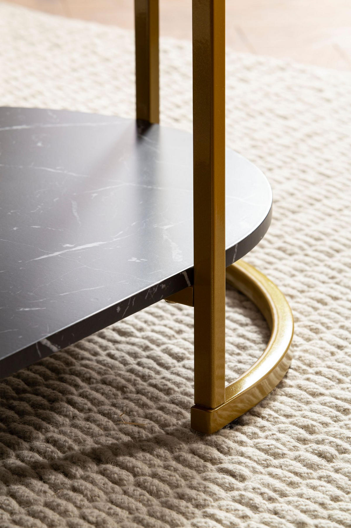 COUCHTISCH mit Marmor Optik, rechteckig, Ablage, goldenes Metallgestell, Schwarz 100x60x45 cm - Goldfarben/Schwarz, Holzwerkstoff/Metall (60/100/45cm) - KADIMA DESIGN