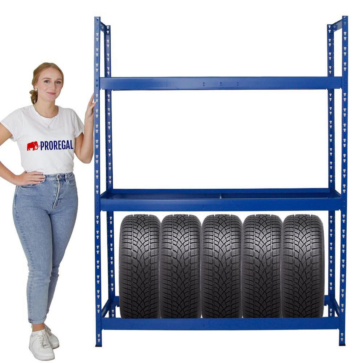 REIFENREGAL Tiger XL 2er-Set mit 2x 200x150x45 cm 300 kg Fachlast bis zu 36 Reifen Blau - Blau, Metall (300/200/45cm) - PROREGAL