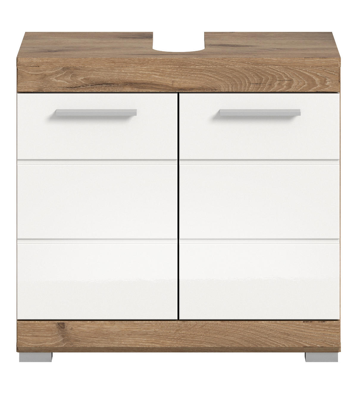 WASCHBECKENUNTERSCHRANK weiß Hochglanz, Eiche 60 cm, 2-türig - Chromfarben/Weiß Hochglanz, Holzwerkstoff/Kunststoff (60/56/31cm) - Inn.Furn