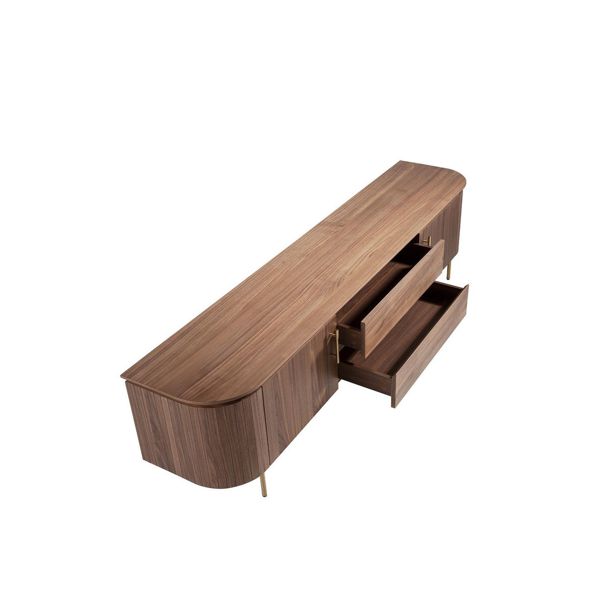 TV-ELEMENT TV-Ständer Nussbaum und polierter Goldstahl 220/45/55 cm - Goldfarben/Schwarz, Holz (220/55/45cm) - ANGEL CERDA