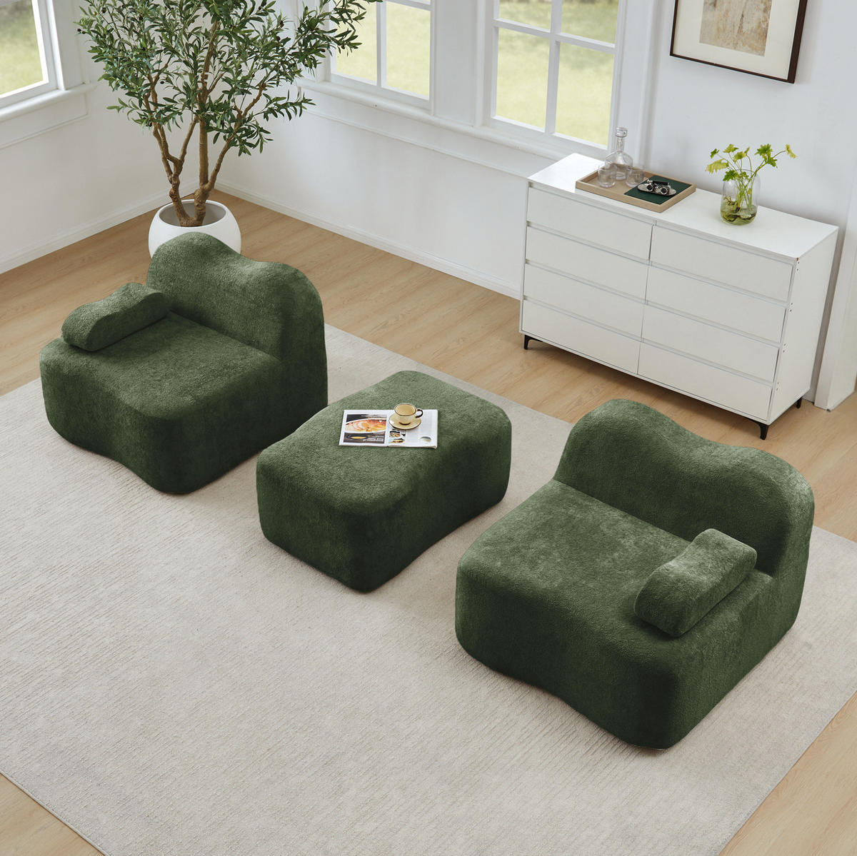 MODULARES Ecksofa ohne Montage mit Ottomanen, Wellenform und Samtbezug, Grün - Grün, Textil (192/167cm) - Redom