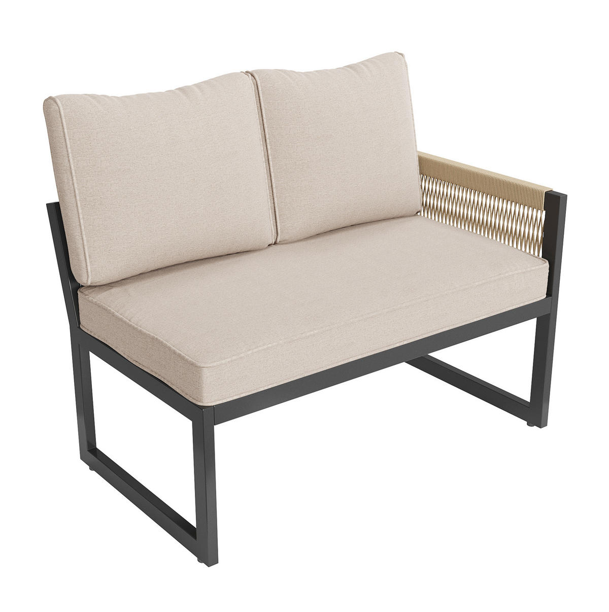 ZAHRADNÍ jídelní set z kovu a polyesteru 95x63x65 cm béžový modulární s polstry 8 cm a ručně tkanými lany - béžová, kov - Modfu
