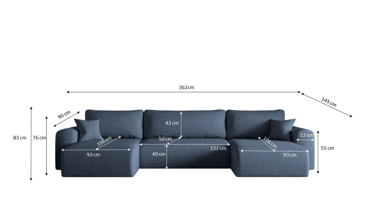 ECKSOFA Mit Schlaffunktion Und Bettkasten U-form CAPRI Verita Marineblau - Blau, Holz/Textil (145/362cm) - Kaiser Möbel