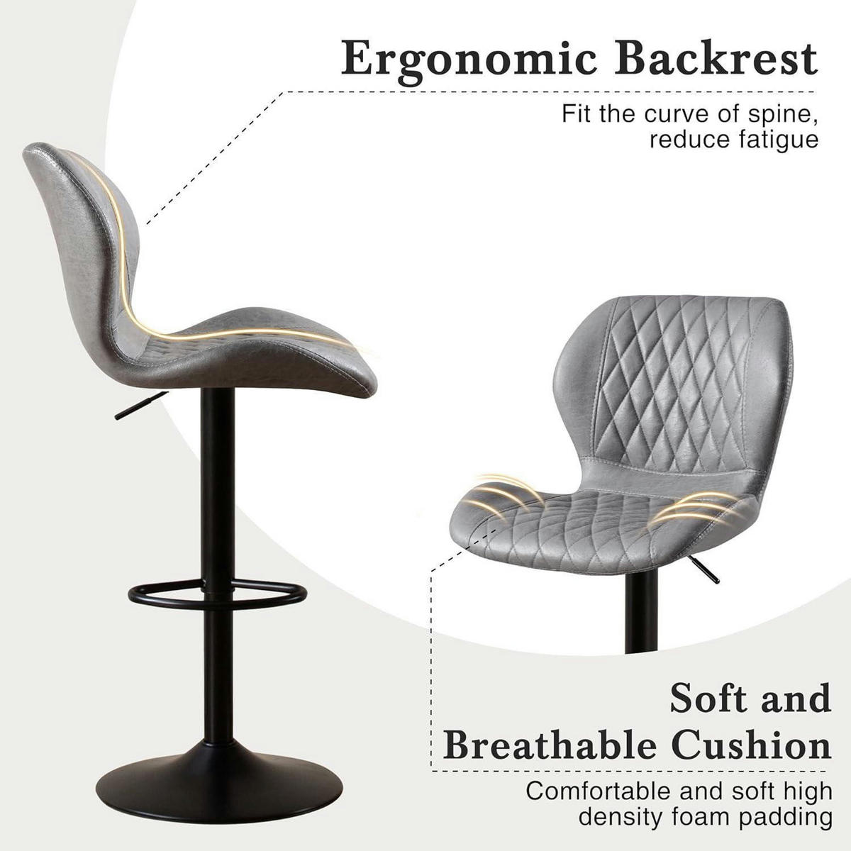 BARHOCKER 6er-Set PU-Kunstleder Grau Höhenverstellbar - Grau, Kunststoff (46.5/111/38cm)
