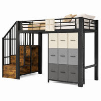 HOCHBETT mit Stauraumtreppe 90x200 cm Metall MDF Schwarz - Schwarz, Metall (90/200cm) - Meubliv