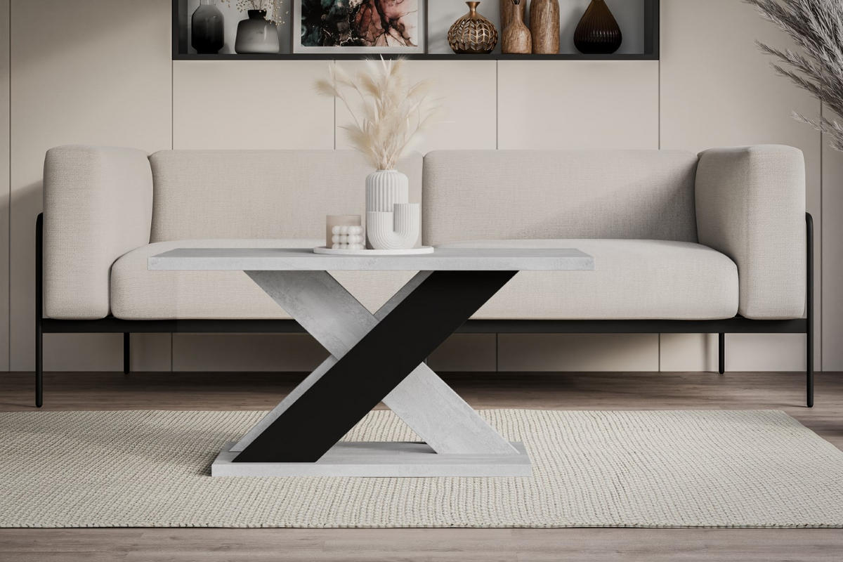 KAFFEETISCH 110x70x60 cm - Betonoptik K350 / Schwarz - AOX - Schwarz, Holzwerkstoff (110/70/60cm) - ALTDECOR