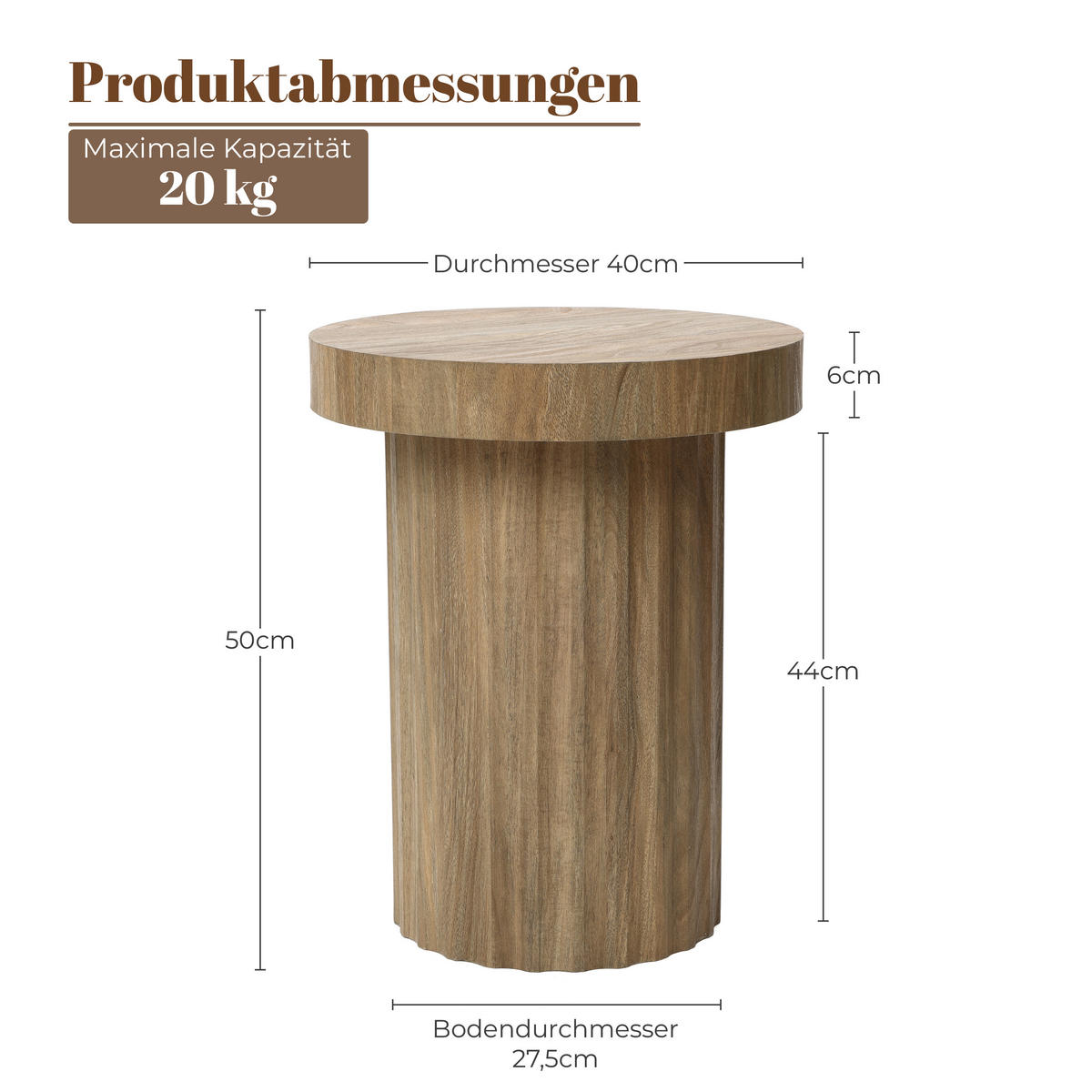 BEISTELLTISCH, Ø40 cm X H50 cm - Naturfarben, Holz (40/40/50cm)
