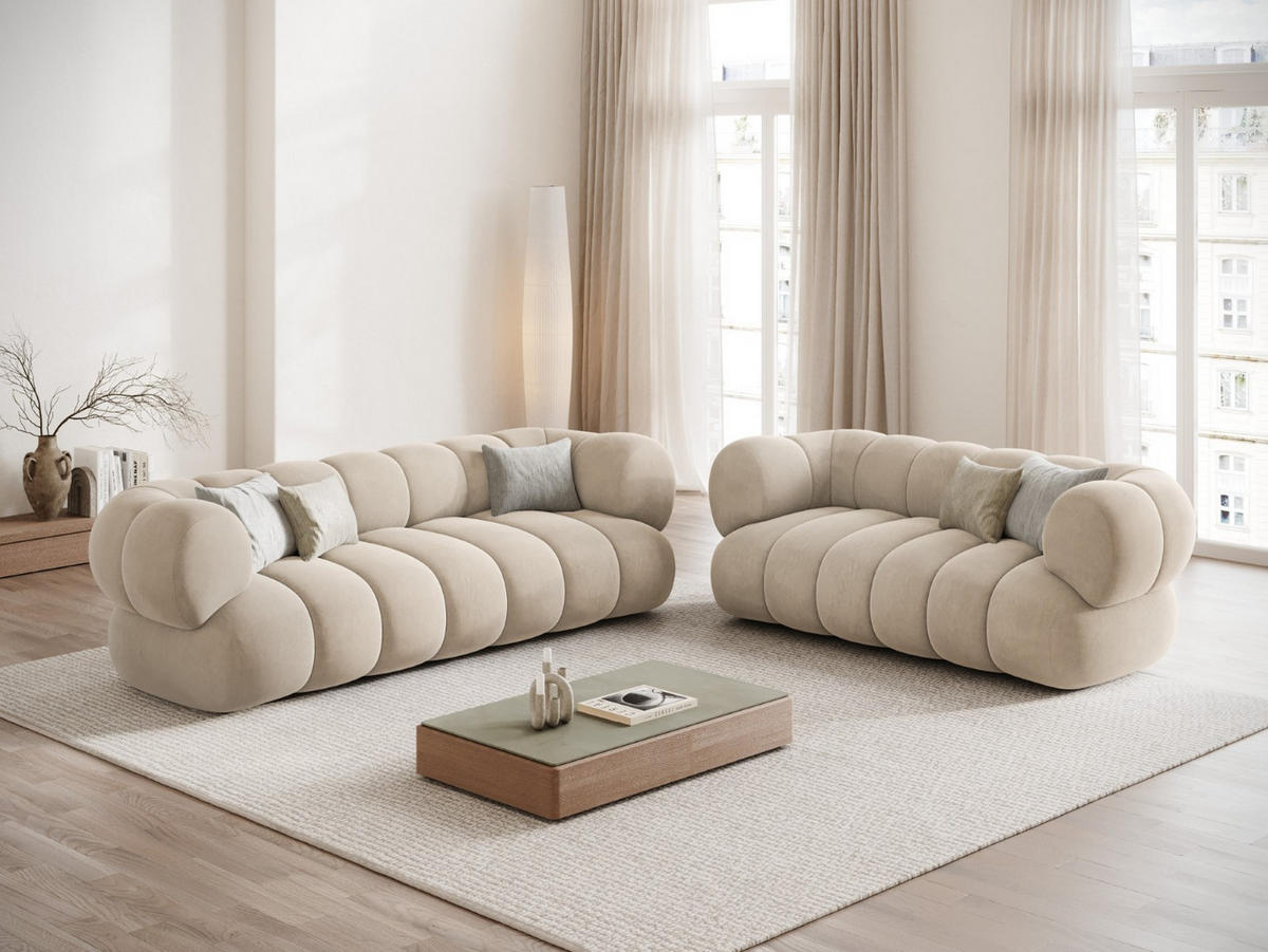 SOFA Koge aus Samt leichtes beige 3 Sitzplätze - Creme, Textil (95/70/210cm) - Cosmopolitan Design