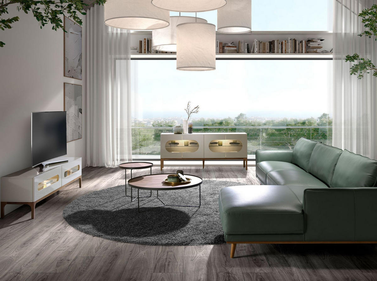 TV-ELEMENT TV-Ständer aus grauem und Walnussholz mit Innenbeleuchtung 180/41/51 cm - Walnussfarben/Grau, Holzwerkstoff (180/51/41cm) - ANGEL CERDA