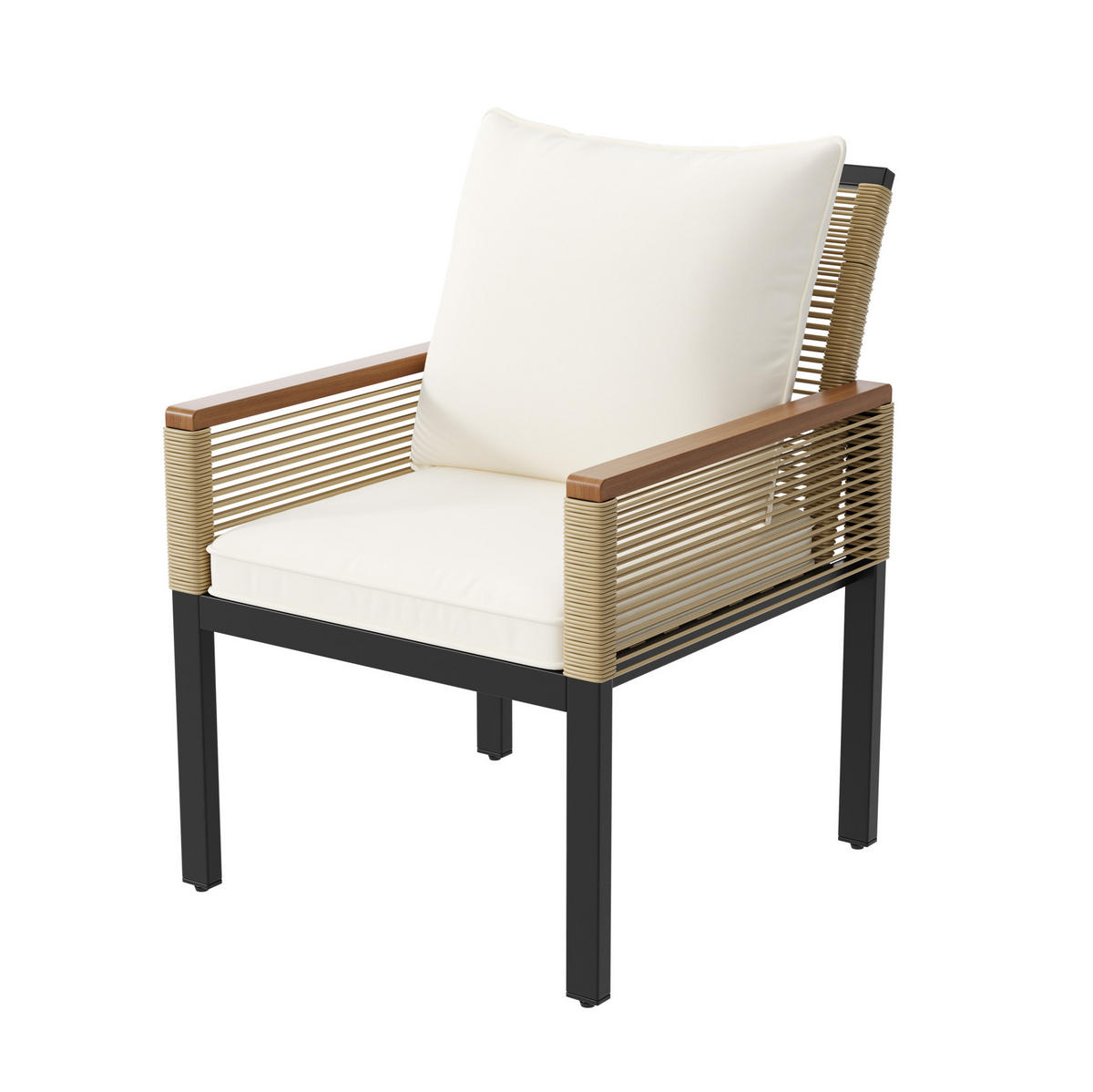 GARTENLOUNGE-SET mit 2 Sesseln, Doppelsofa und Tisch aus Polyrattan mit Akazienholz, Beige - Beige, Metall - Redom