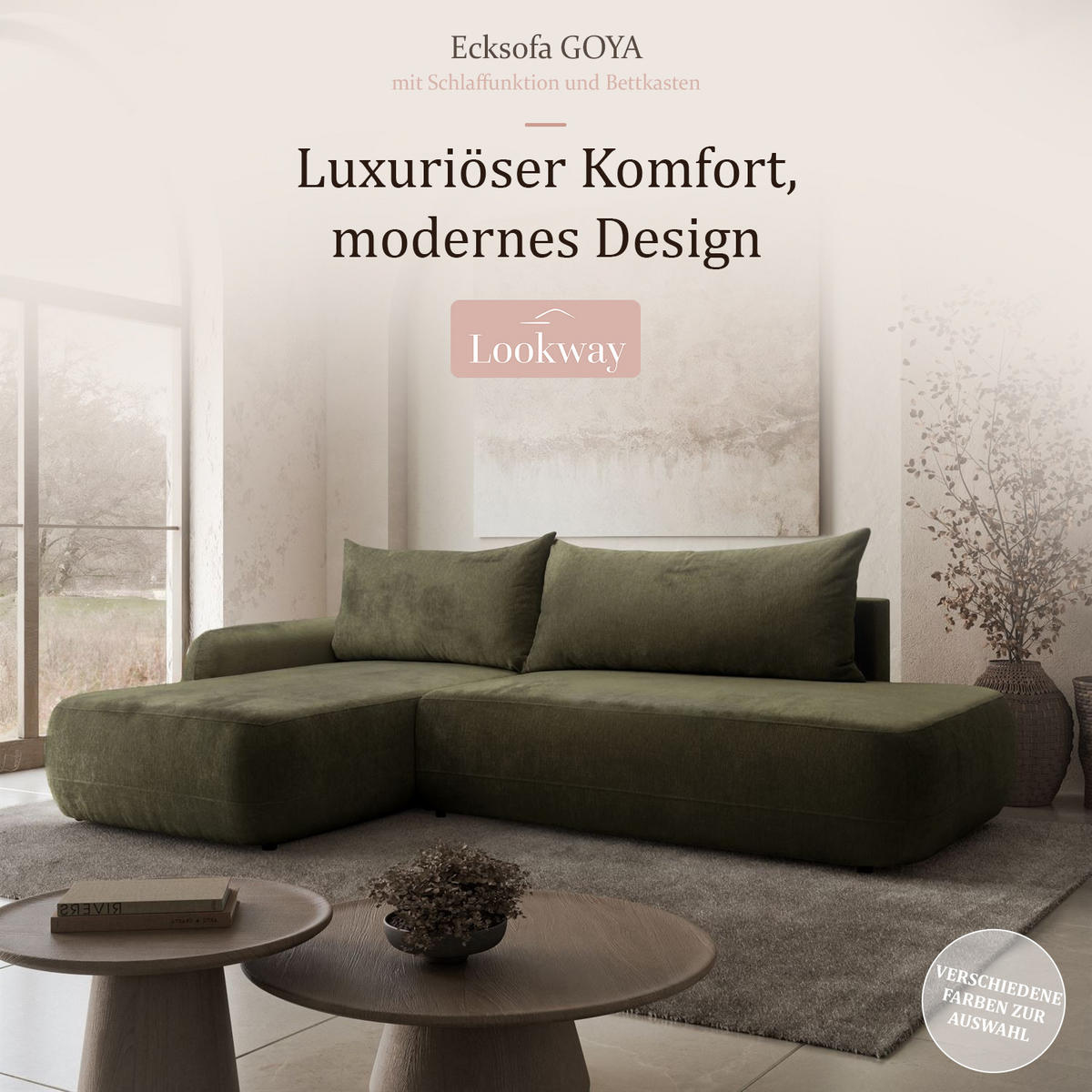 ECKSOFA GOYA mit Schlaffunktion und Bettkasten, Rechte, Perfect Harmony 39 - Waldgrün, Textil (302/184cm) - Lookway