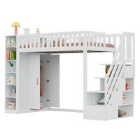 HOCHBETT 90/200 cm in Weiß mit Kleiderschrank, Regalen und Stauraumleiter - Weiß, Holzwerkstoff (90/200cm) - Flora Grace