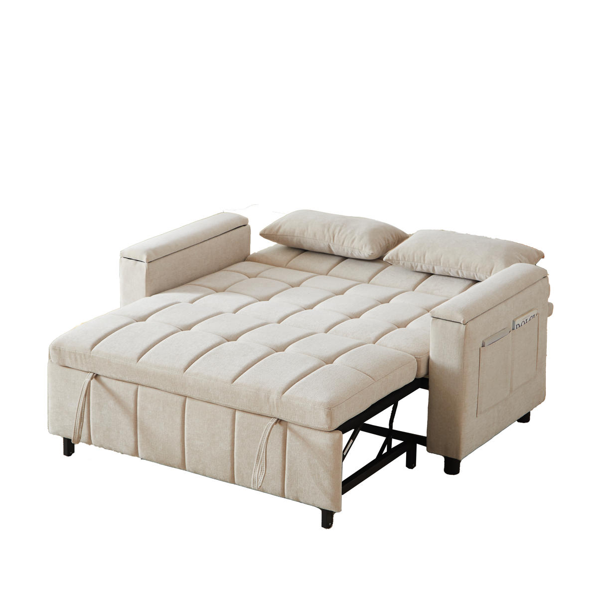 SCHLAFSOFA 157/51/70 cm cm in Leinenoptik Grau, ohne Armlehnen - Beige/Grau, Textil (81.3/86.4/148.6cm) - Oxeza