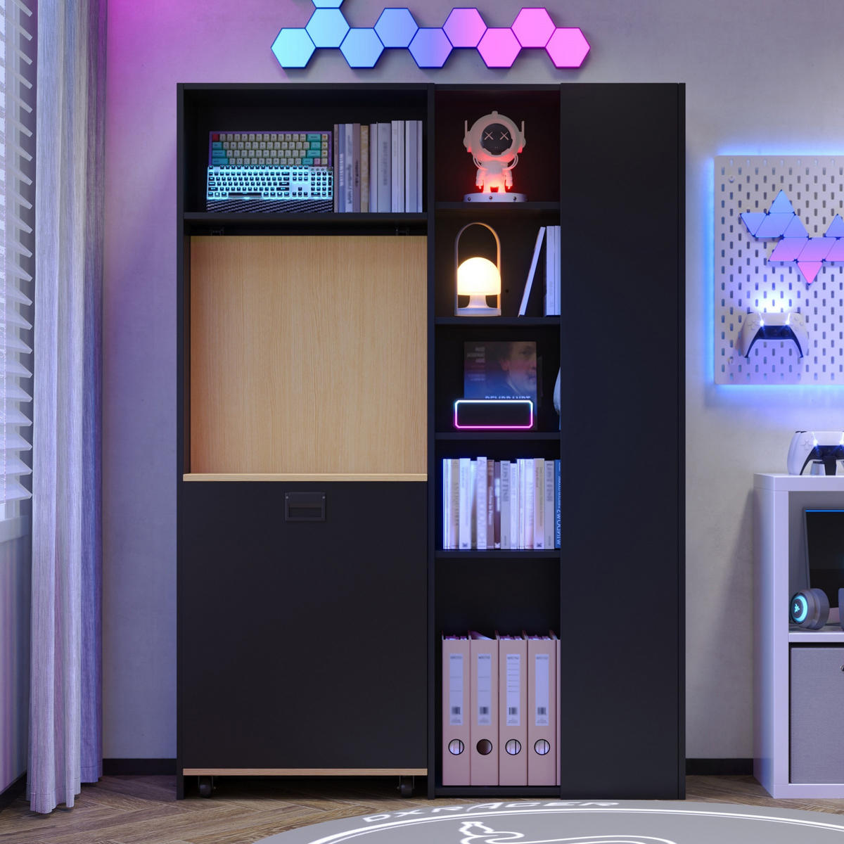 SCHREIBTISCH Klappbar mit Regal USB Steckdose Modern - Multicolor, Holzwerkstoff (30.5/104.5/160cm) - FLIEKS