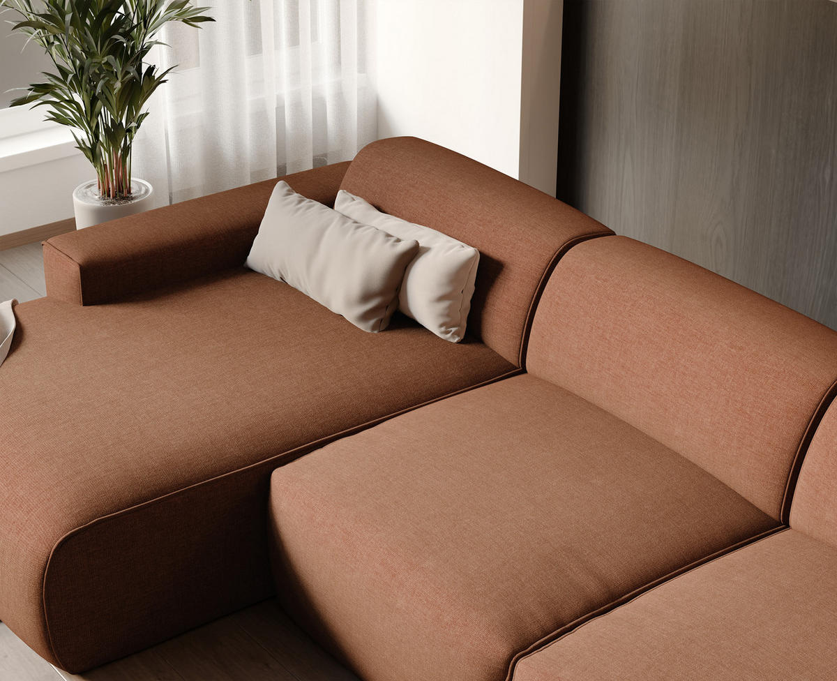 ECKSOFA DOVE Chenille-Stoff in Orange - Orange, Holzwerkstoff/Kunststoff (250/90cm) - Idohome