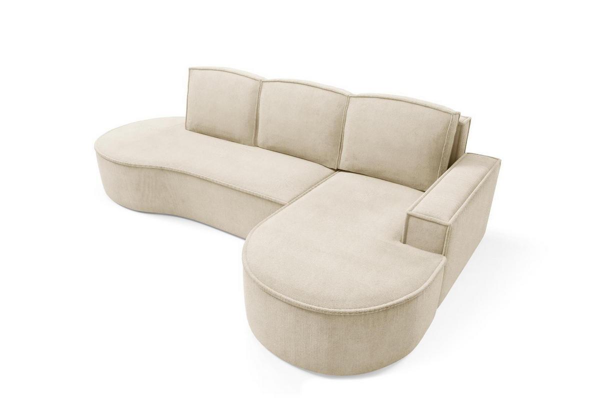 ECKSOFA Flow Hellbeige, mit Schlaffunktion und Kissen in Curio Stoff, rechte seite - Creme, Holzwerkstoff/Textil (277/157cm) - Bettso
