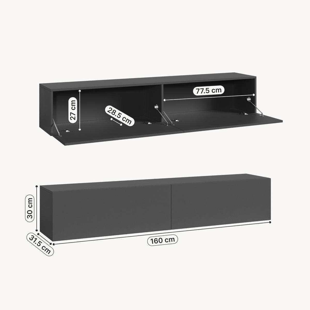 HÄNGELOWBOARD Evaton - Dunkelgrau, Holzwerkstoff (160/30/31.5cm) - [en.casa]
