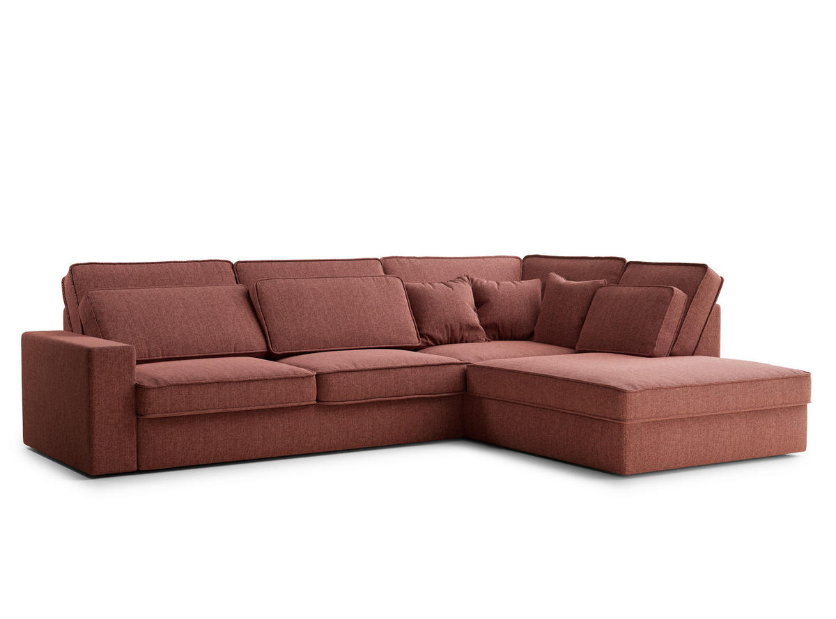 ECKSOFA Kirou Korallenfarbe Webstoff - Rechts Seite - Koralle/Schwarz, Holz/Holzwerkstoff (225/311cm) - Maison de Reve